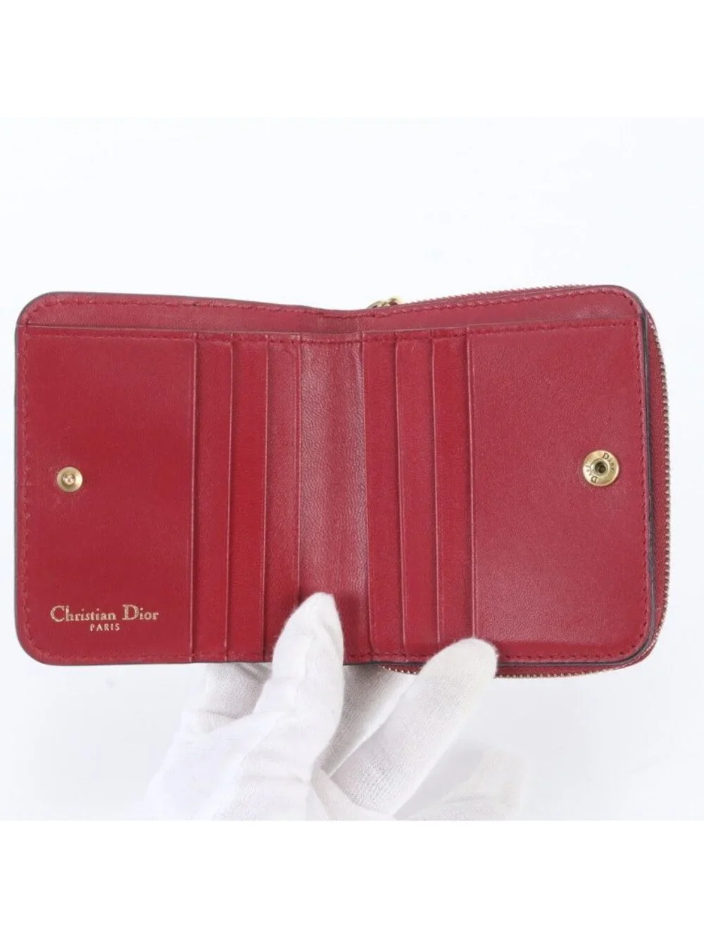 Dior Bee Leather Bifold Wallet Zip Around